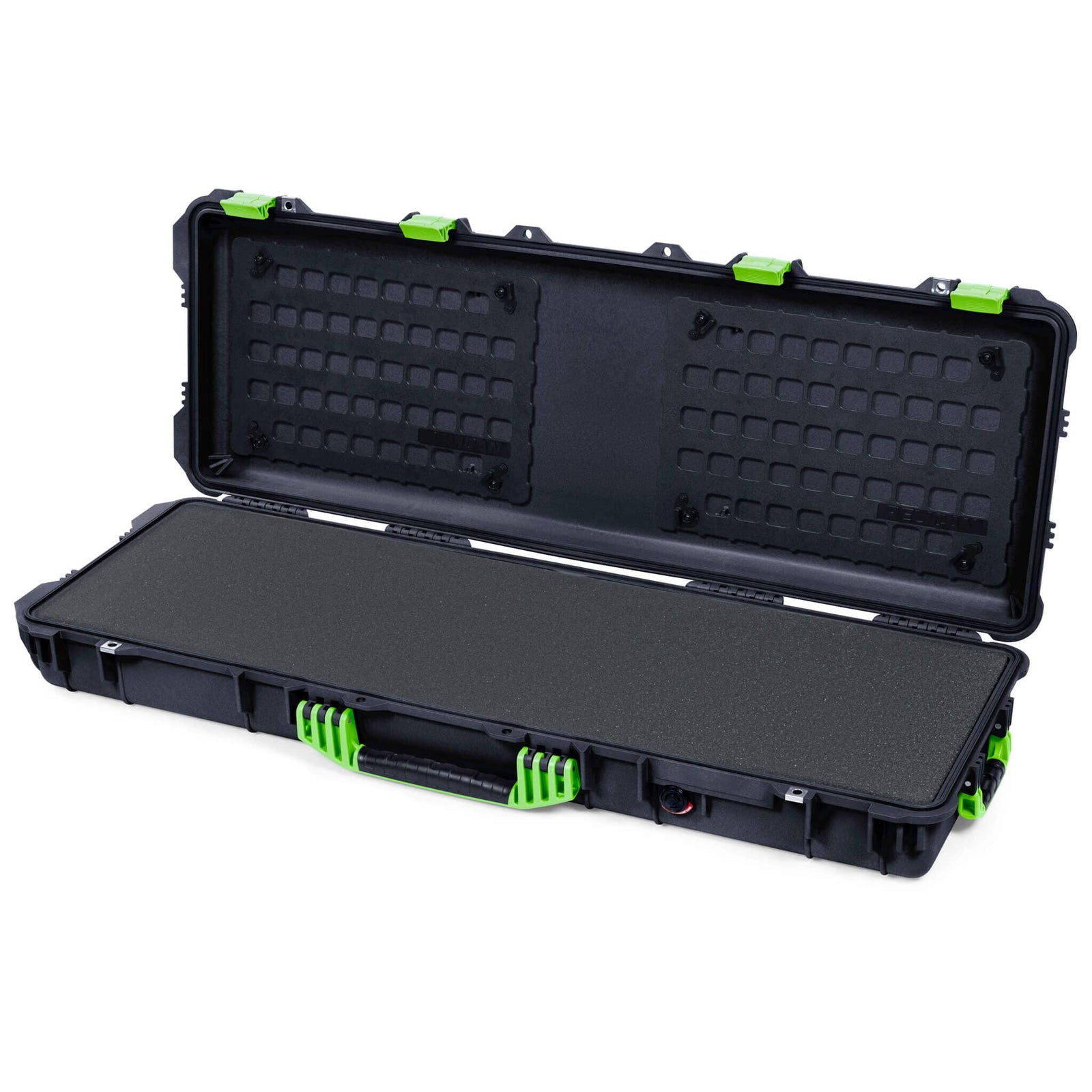 Pelican 1720 Protector Long Case, Black with Lime Green Handles & Latches (Gen2) Solid Foam with EZ-Click™ MOLLE Panels ColorCase 017200-0402-110-300