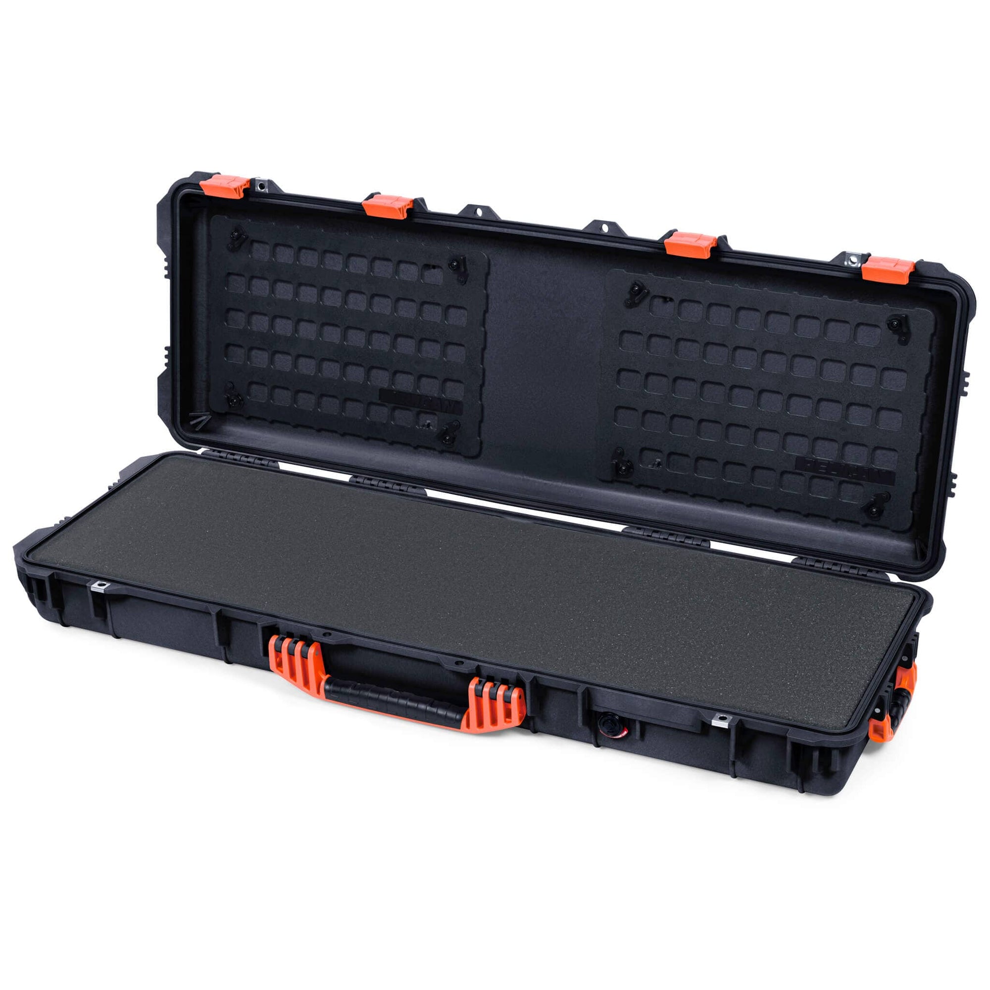 Pelican 1720 Protector Long Case, Black with Orange Handles & Latches (Gen2) Solid Foam with EZ-Click™ MOLLE Panels ColorCase 017200-0402-110-150