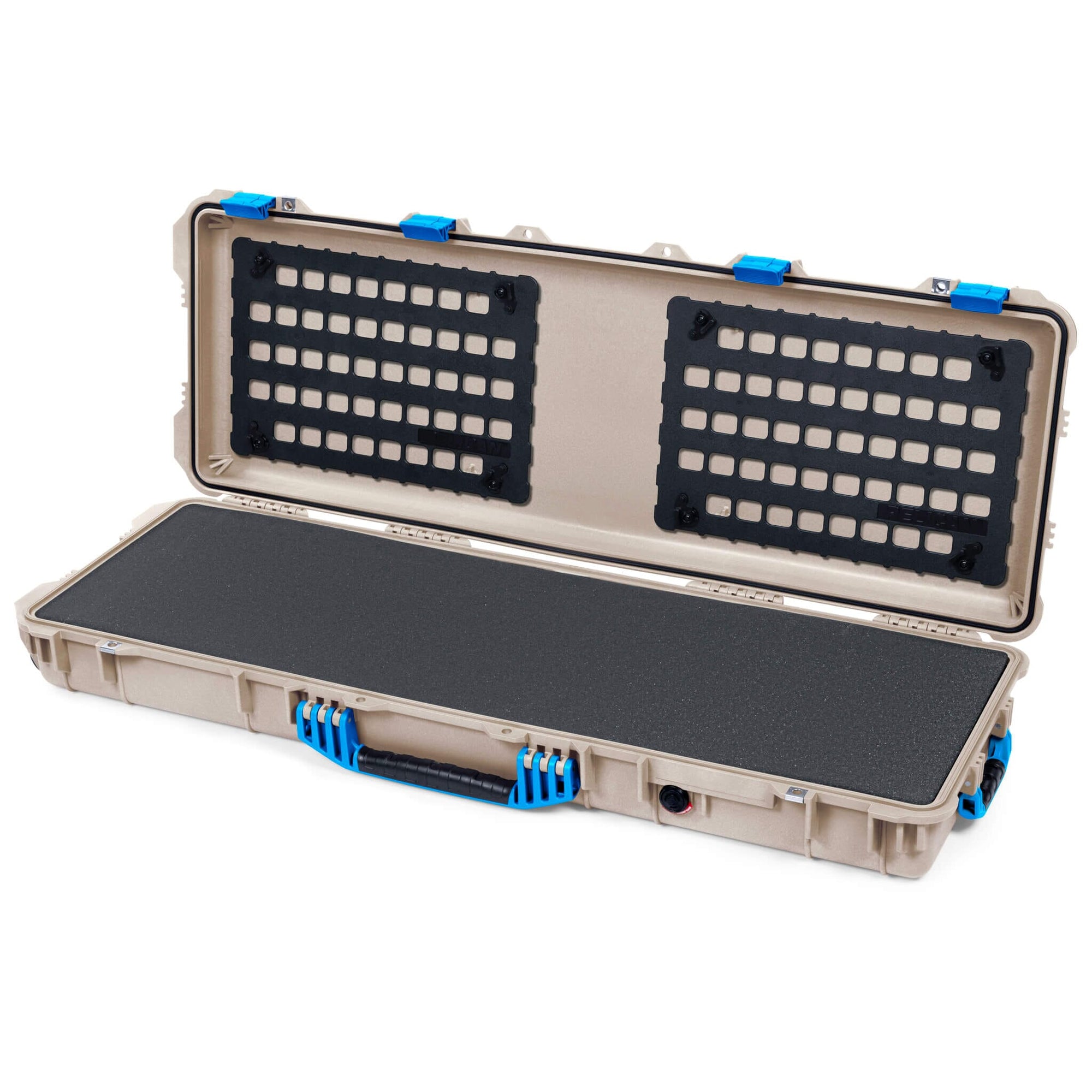 Pelican 1720 Protector Long Case, Desert Tan with Blue Handles & Latches (Gen2) Solid Foam with EZ-Click™ MOLLE Panels ColorCase 017200-0402-310-120