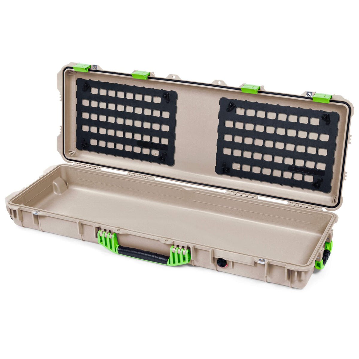 Pelican 1720 Protector Long Case, Desert Tan with Lime Green Handles &amp; Latches (Gen2) EZ-Click™ MOLLE Panels Only ColorCase 017200-0400-310-300