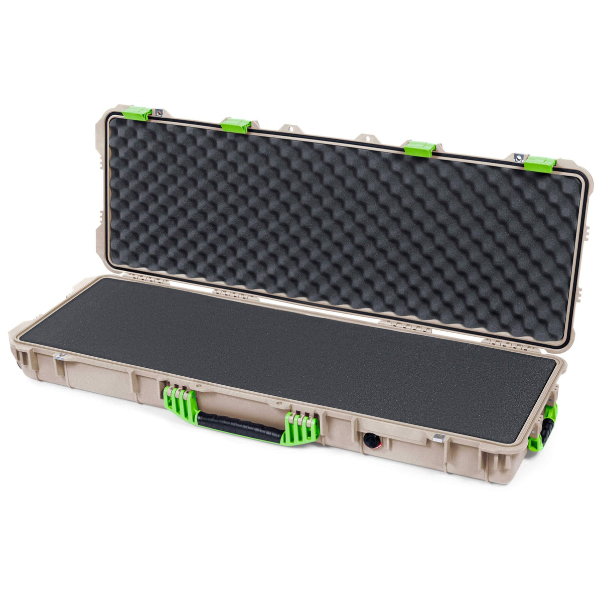 Pelican 1720 Protector Long Case, Desert Tan with Lime Green Handles &amp; Latches (Gen2) Pick &amp; Pluck Foam with Convoluted Lid Foam ColorCase 017200-0001-310-300