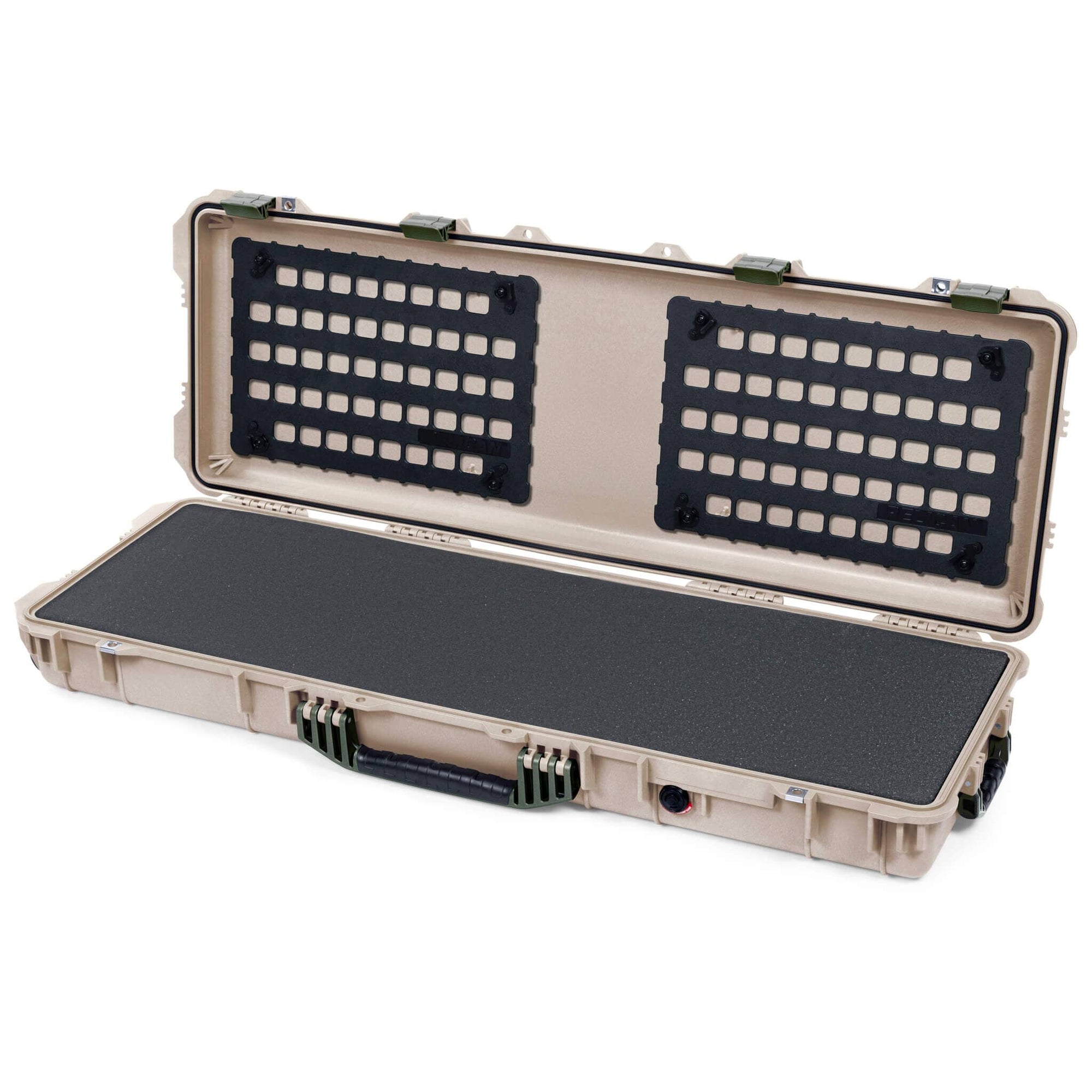 Pelican 1720 Protector Long Case, Desert Tan with OD Green Handles & Latches (Gen2) Pick & Pluck Foam with EZ-Click™ MOLLE Panels ColorCase 017200-0401-310-130