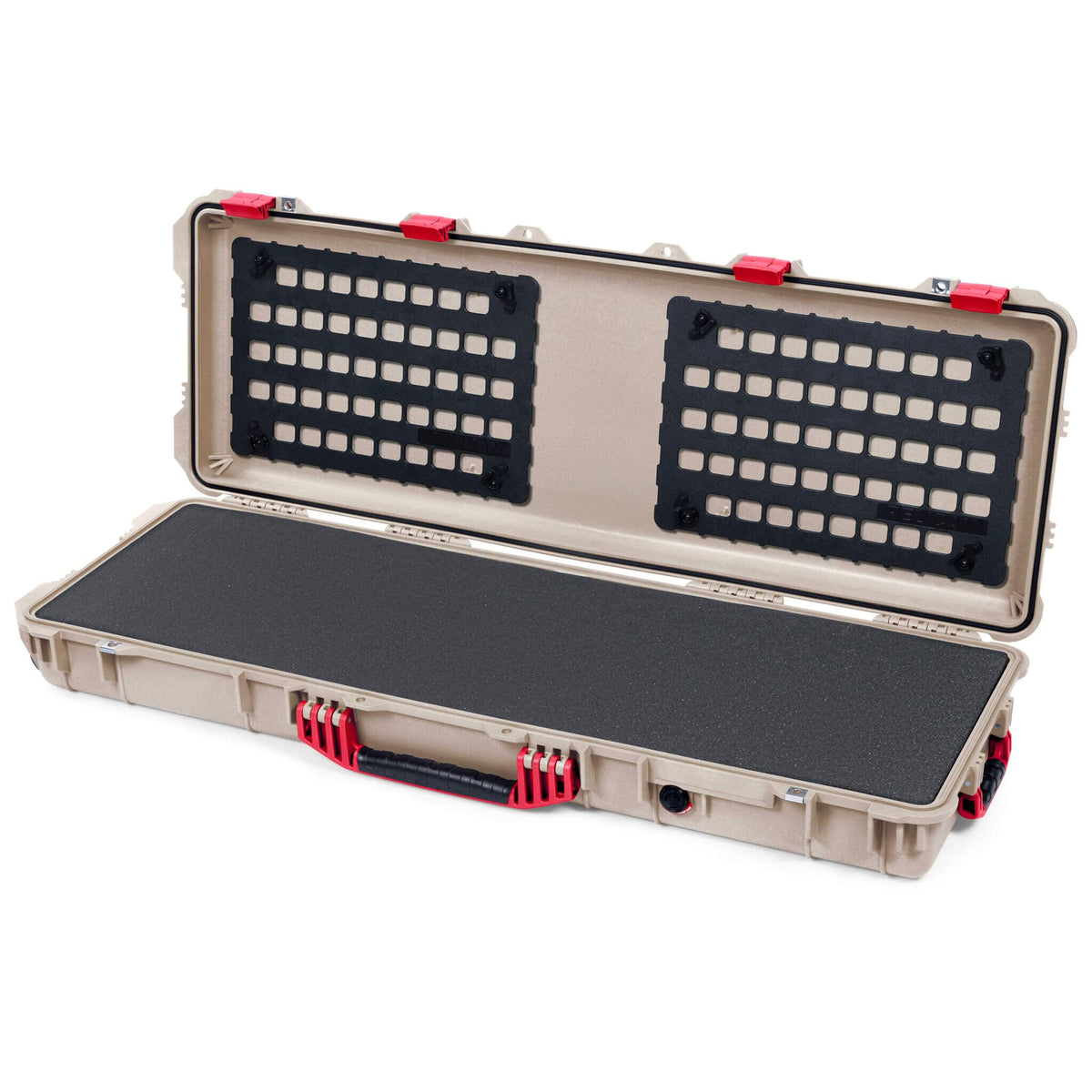 Pelican 1720 Protector Long Case, Desert Tan with Red Handles &amp; Latches (Gen2) Pick &amp; Pluck Foam with EZ-Click™ MOLLE Panels ColorCase 017200-0401-310-320
