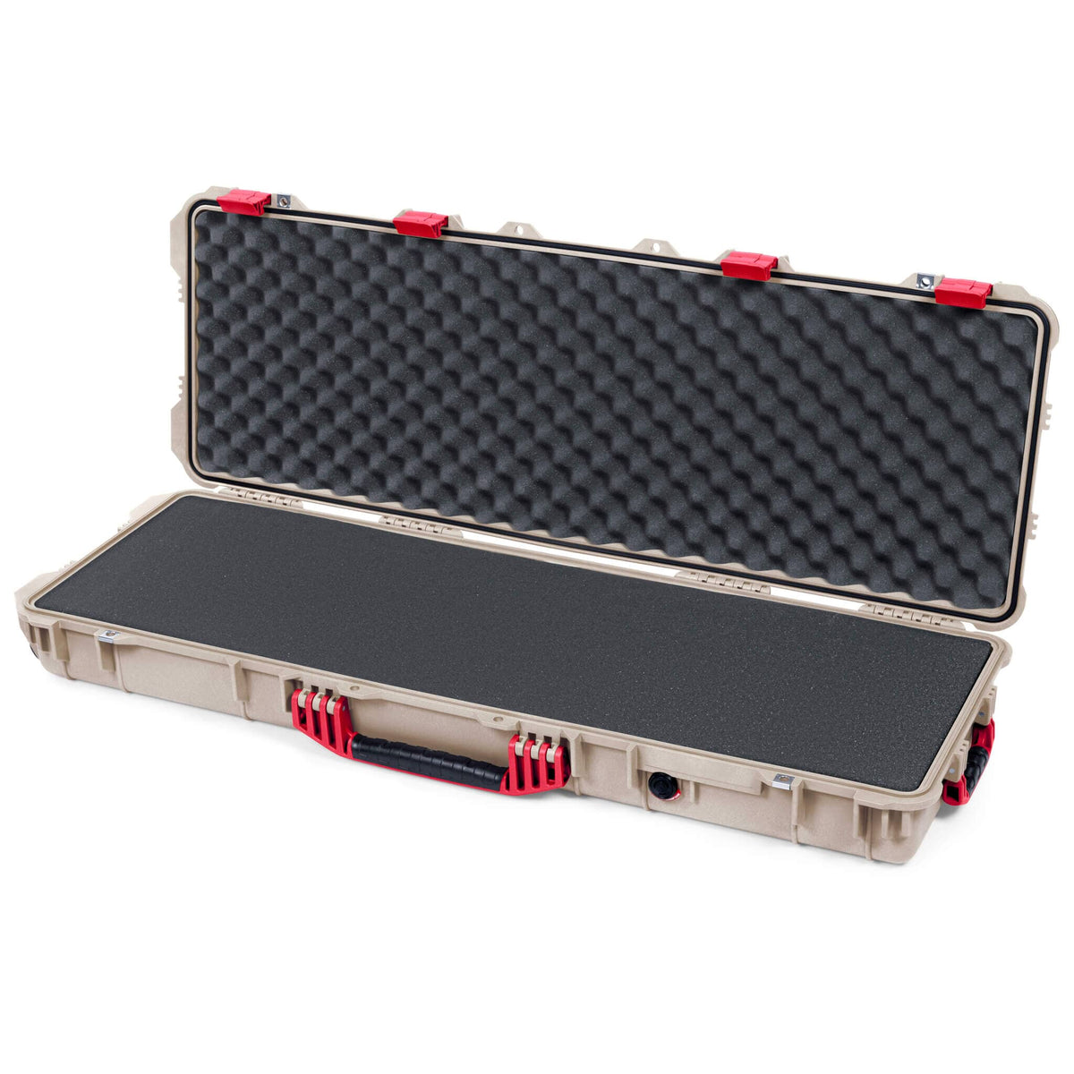 Pelican 1720 Protector Long Case, Desert Tan with Red Handles &amp; Latches (Gen2) Solid Foam with Convoluted Lid Foam ColorCase 017200-0002-310-320