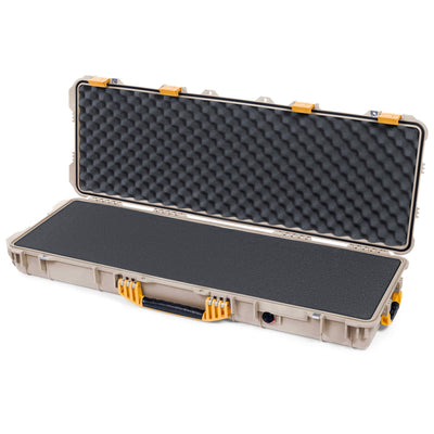 Pelican 1720 Protector Long Case, Desert Tan with Yellow Handles & Latches (Gen2) Pick & Pluck Foam with Convoluted Lid Foam ColorCase 017200-0001-310-240