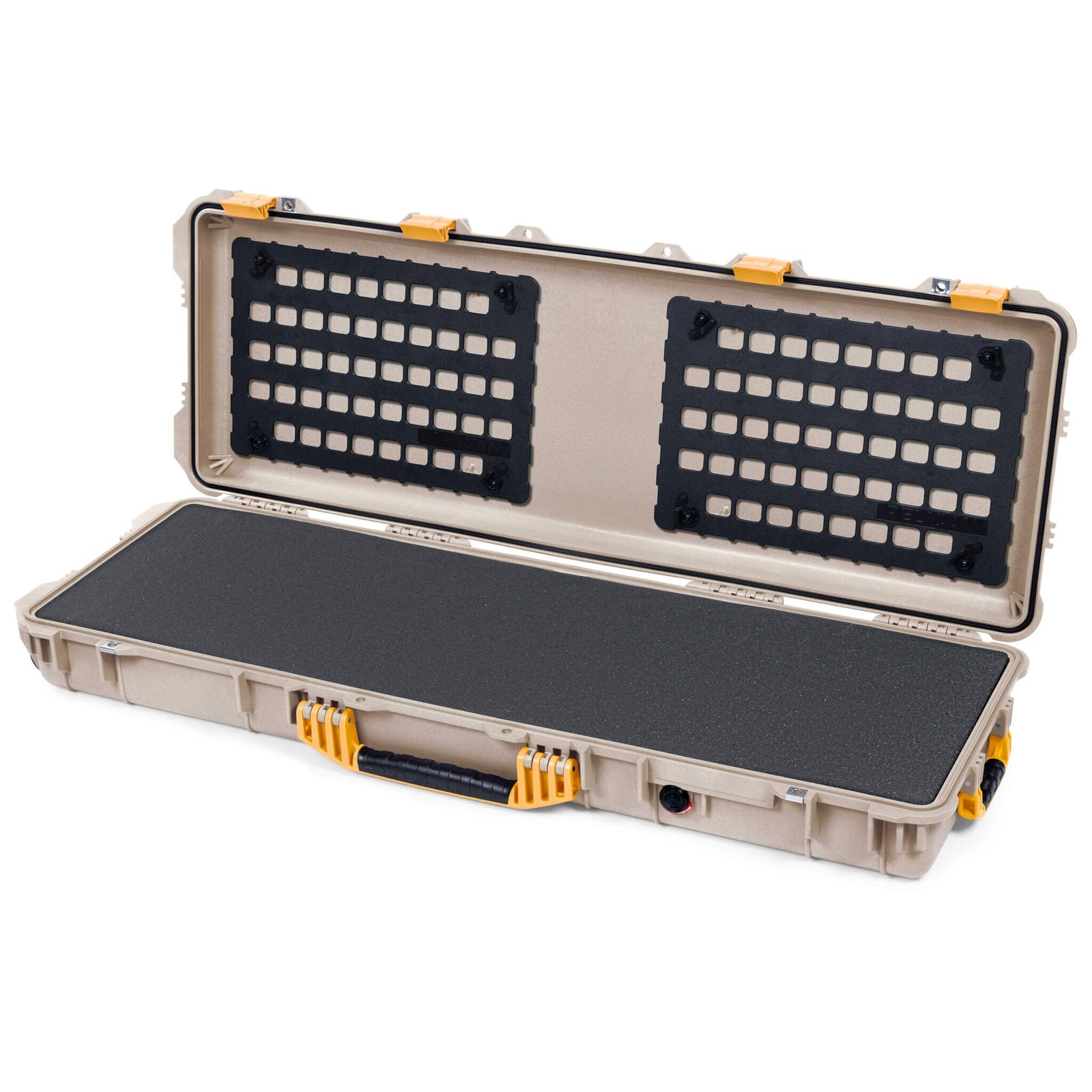 Pelican 1720 Protector Long Case, Desert Tan with Yellow Handles & Latches (Gen2) Pick & Pluck Foam with EZ-Click™ MOLLE Panels ColorCase 017200-0401-310-240