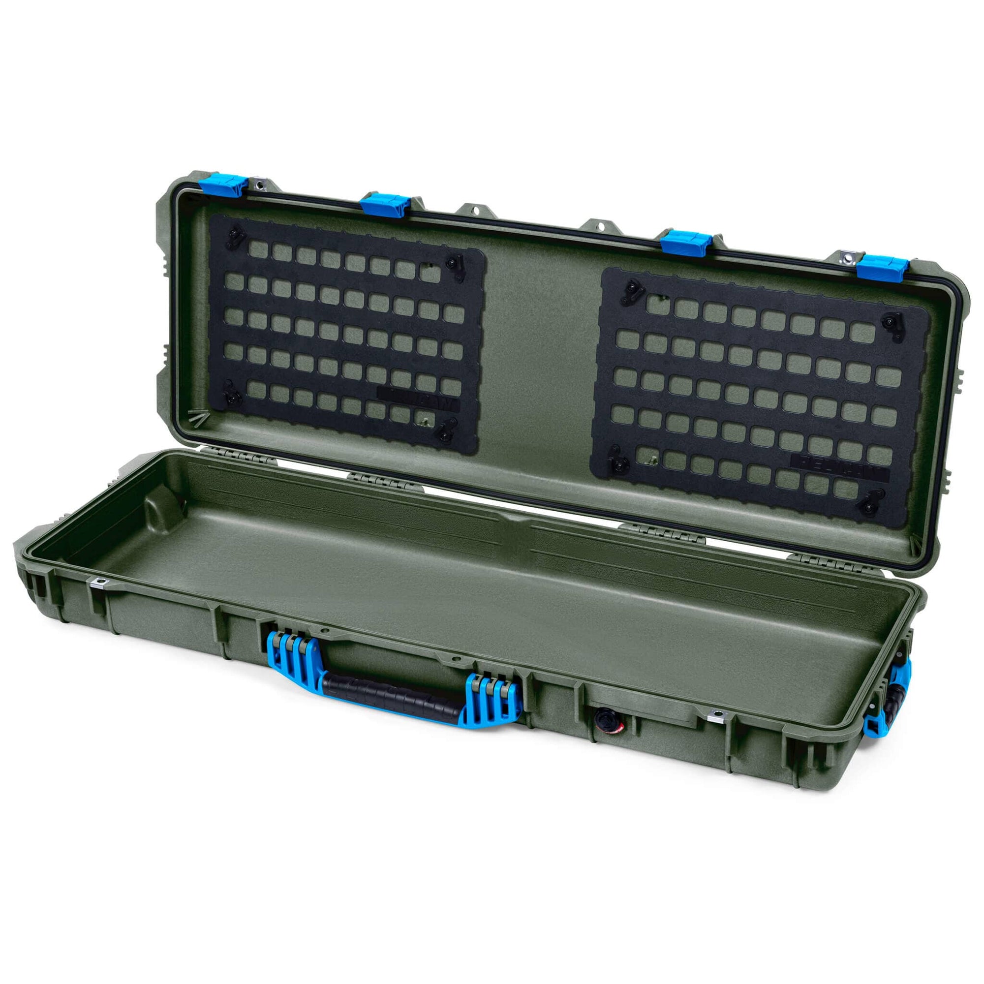Pelican 1720 Protector Long Case, OD Green with Blue Handles & Latches (Gen2) EZ-Click™ MOLLE Panels Only ColorCase 017200-0400-130-120