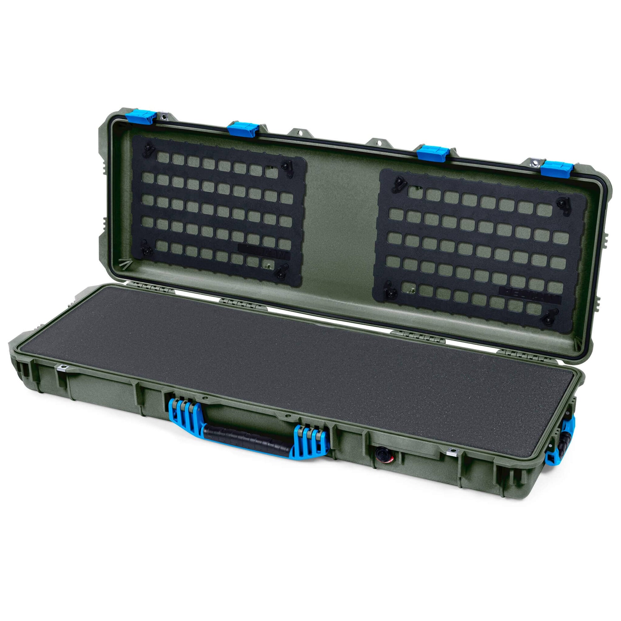 Pelican 1720 Protector Long Case, OD Green with Blue Handles & Latches (Gen2) Pick & Pluck Foam with EZ-Click™ MOLLE Panels ColorCase 017200-0401-130-120