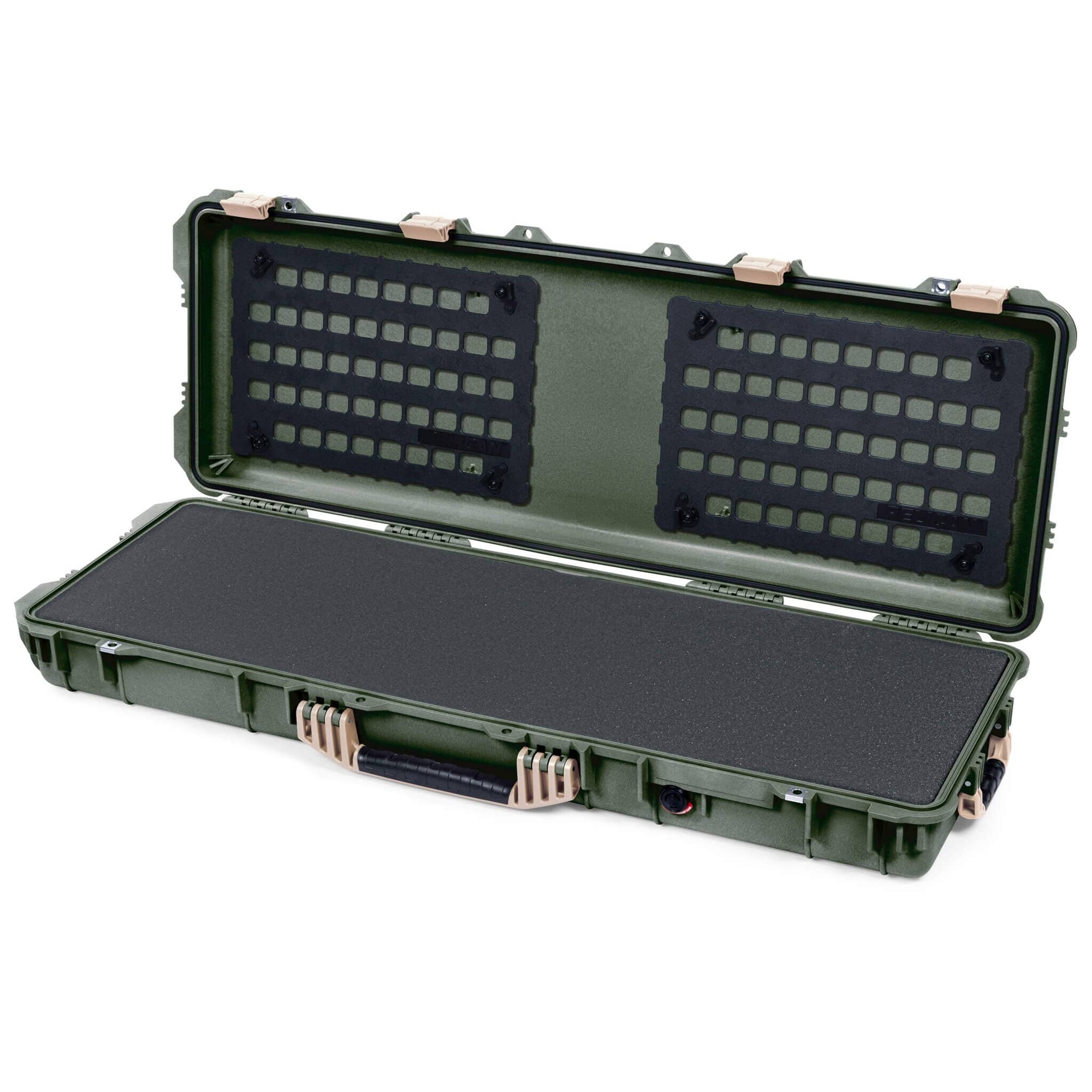 Pelican 1720 Protector Long Case, OD Green with Desert Tan Handles & Latches (Gen2) Pick & Pluck Foam with EZ-Click™ MOLLE Panels ColorCase 017200-0401-130-310