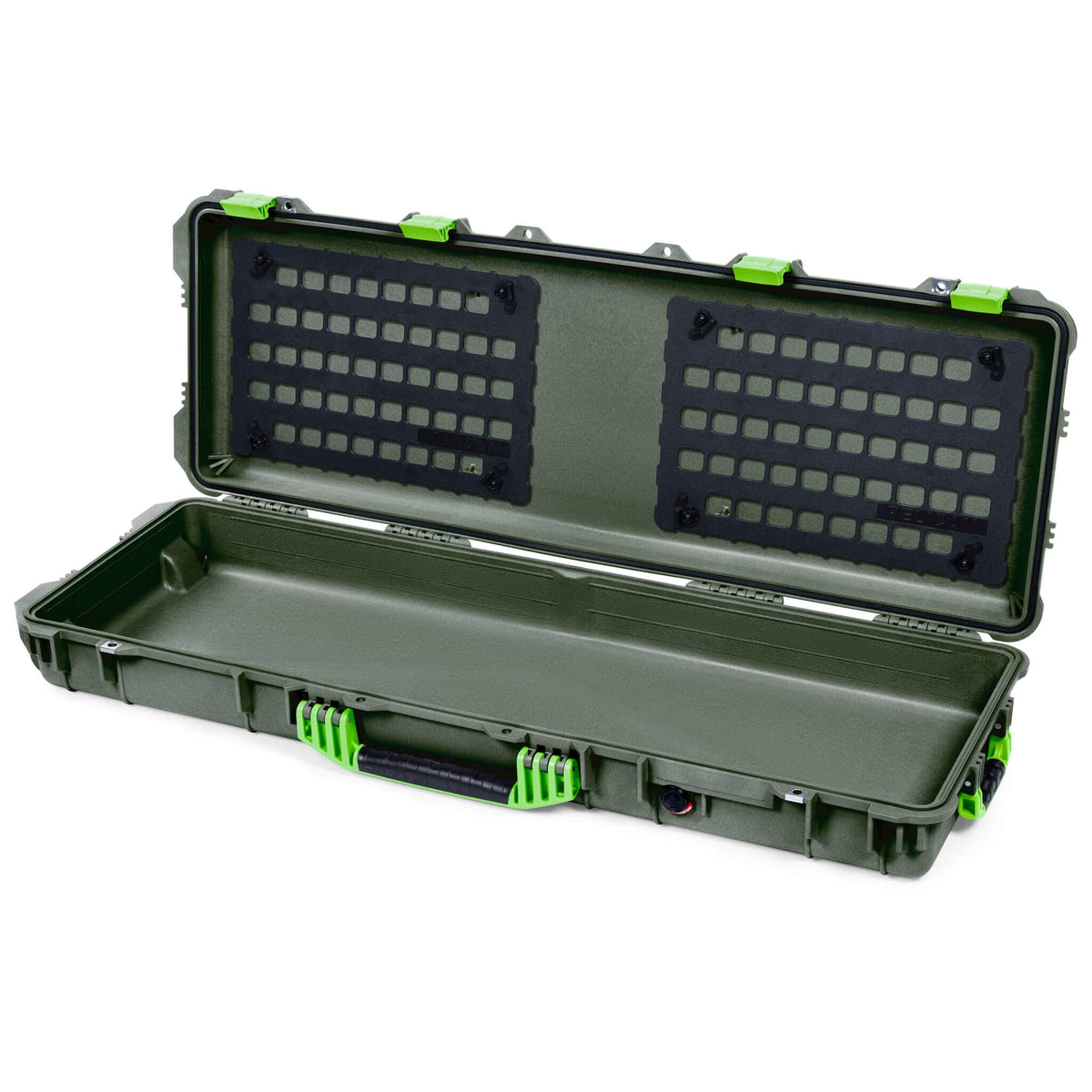 Pelican 1720 Protector Long Case, OD Green with Lime Green Handles &amp; Latches (Gen2) EZ-Click™ MOLLE Panels Only ColorCase 017200-0400-130-300