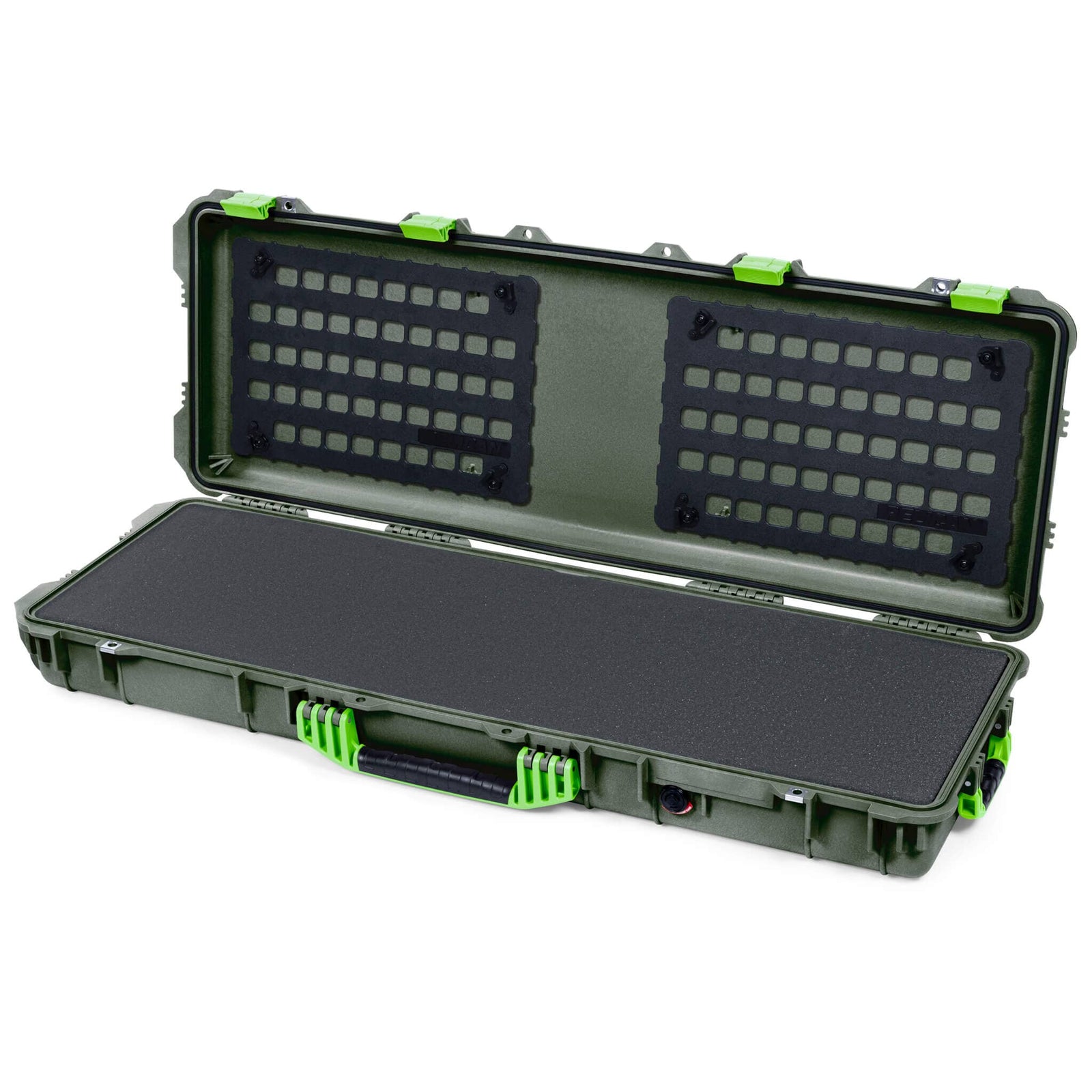 Pelican 1720 Protector Long Case, OD Green with Lime Green Handles & Latches (Gen2) Pick & Pluck Foam with EZ-Click™ MOLLE Panels ColorCase 017200-0401-130-300