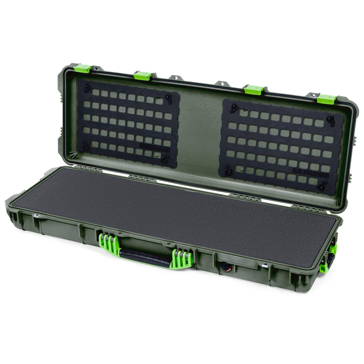 Pelican 1720 Protector Long Case, OD Green with Lime Green Handles &amp; Latches (Gen2) Solid Foam with EZ-Click™ MOLLE Panels ColorCase 017200-0402-130-300