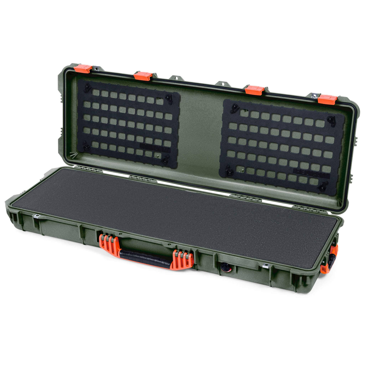 Pelican 1720 Protector Long Case, OD Green with Orange Handles &amp; Latches (Gen2) Solid Foam with EZ-Click™ MOLLE Panels ColorCase 017200-0402-130-150
