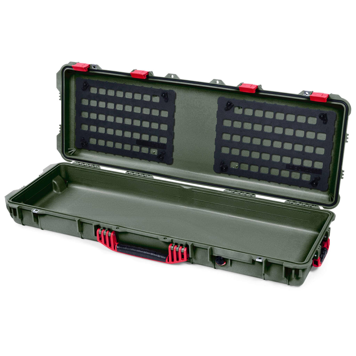 Pelican 1720 Protector Long Case, OD Green with Red Handles &amp; Latches (Gen2) EZ-Click™ MOLLE Panels Only ColorCase 017200-0400-130-320
