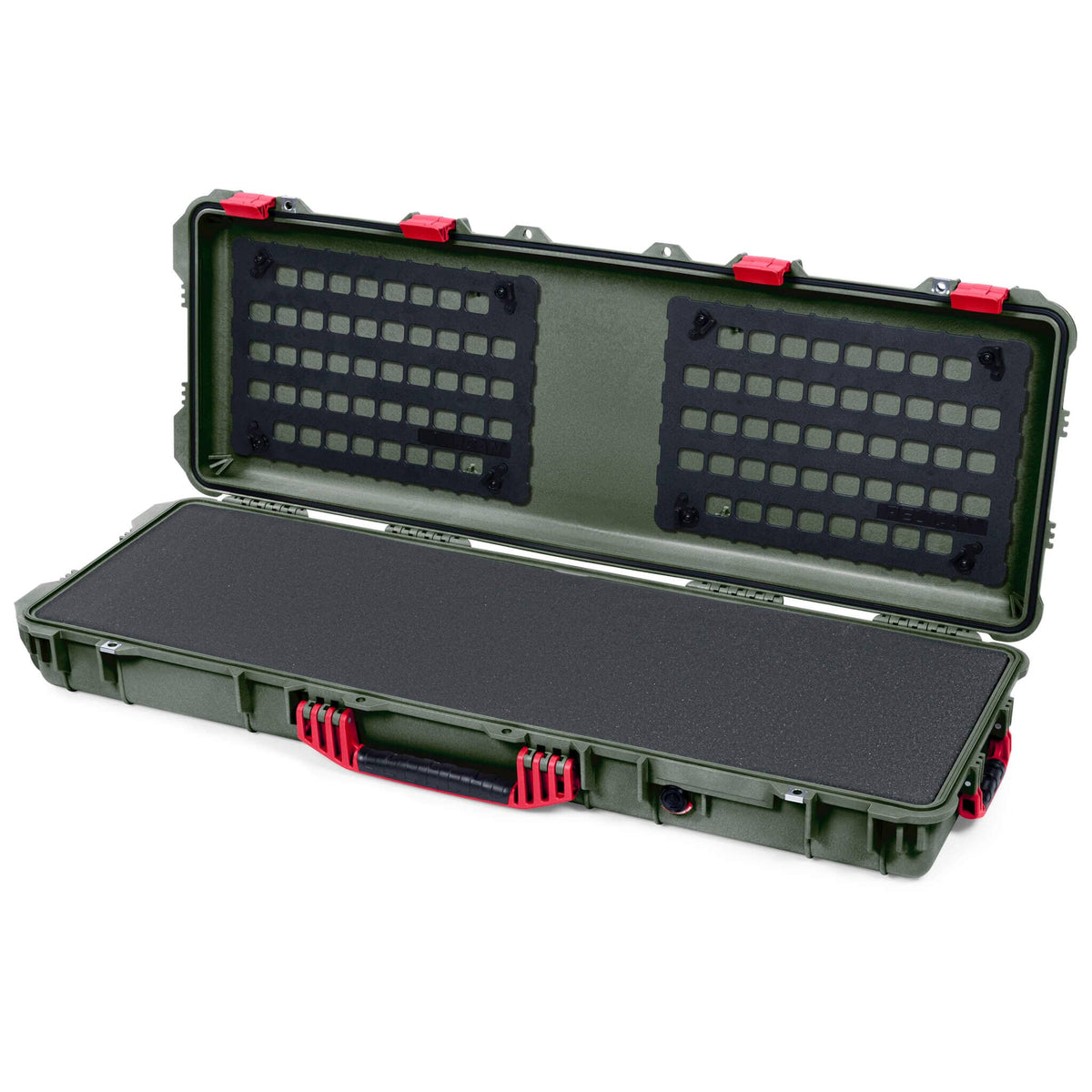 Pelican 1720 Protector Long Case, OD Green with Red Handles &amp; Latches (Gen2) Solid Foam with EZ-Click™ MOLLE Panels ColorCase 017200-0402-130-320