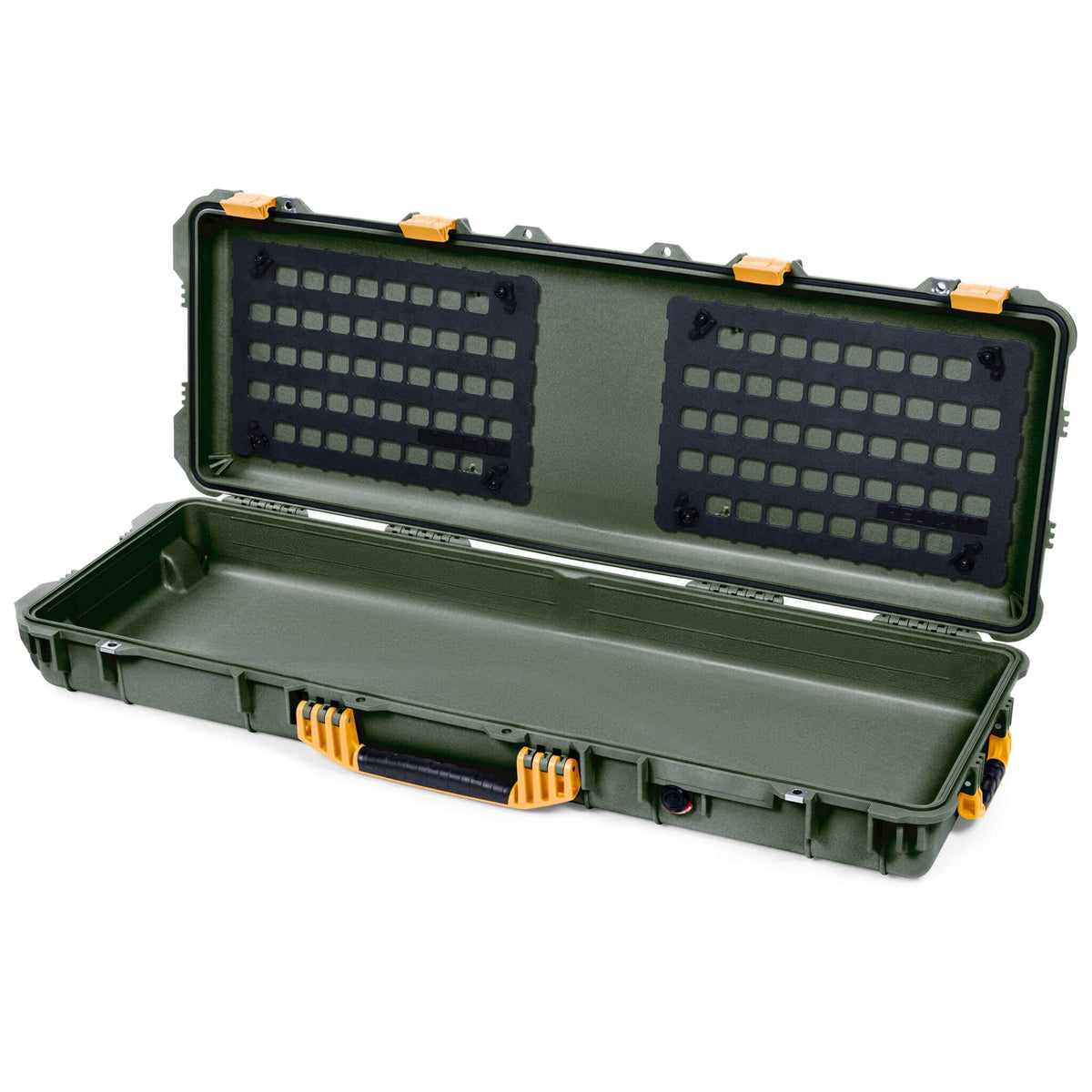 Pelican 1720 Protector Long Case, OD Green with Yellow Handles &amp; Latches (Gen2) EZ-Click™ MOLLE Panels Only ColorCase 017200-0400-130-240