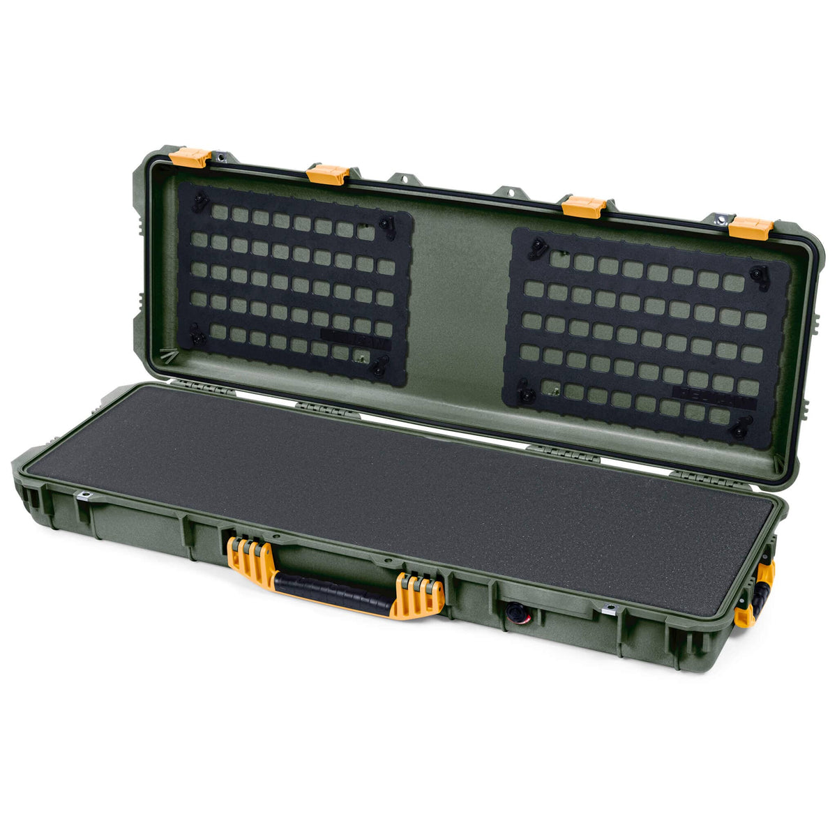 Pelican 1720 Protector Long Case, OD Green with Yellow Handles &amp; Latches (Gen2) Solid Foam with EZ-Click™ MOLLE Panels ColorCase 017200-0402-130-240
