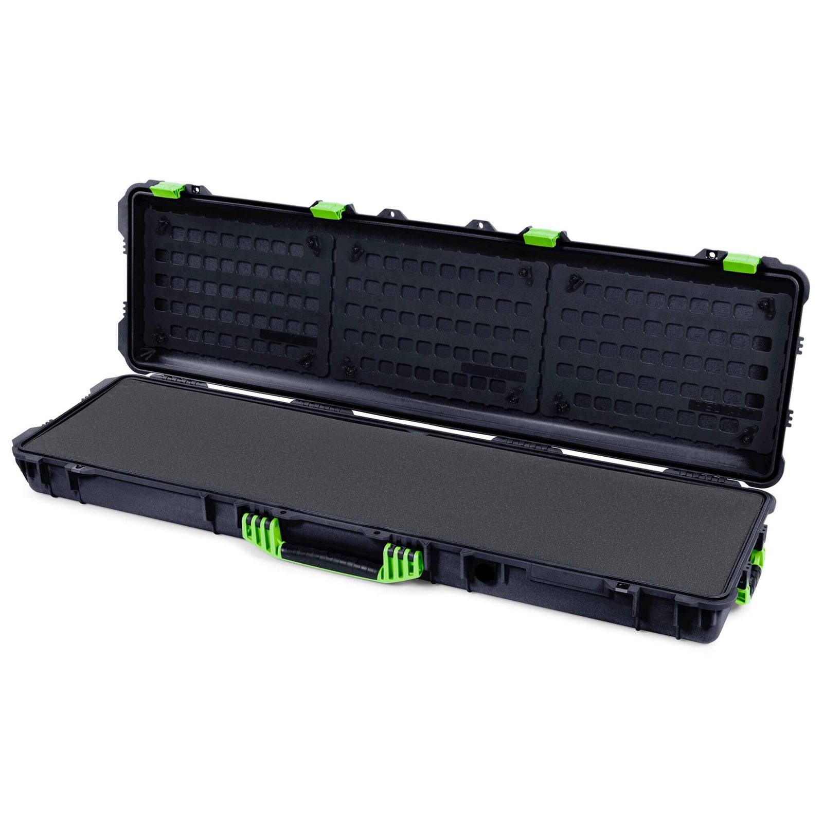 Pelican 1750 Protector Long Case, Black with Lime Green Handles & Latches (Gen2) Solid Foam with EZ-Click™ MOLLE Panels ColorCase 017500-0402-110-300