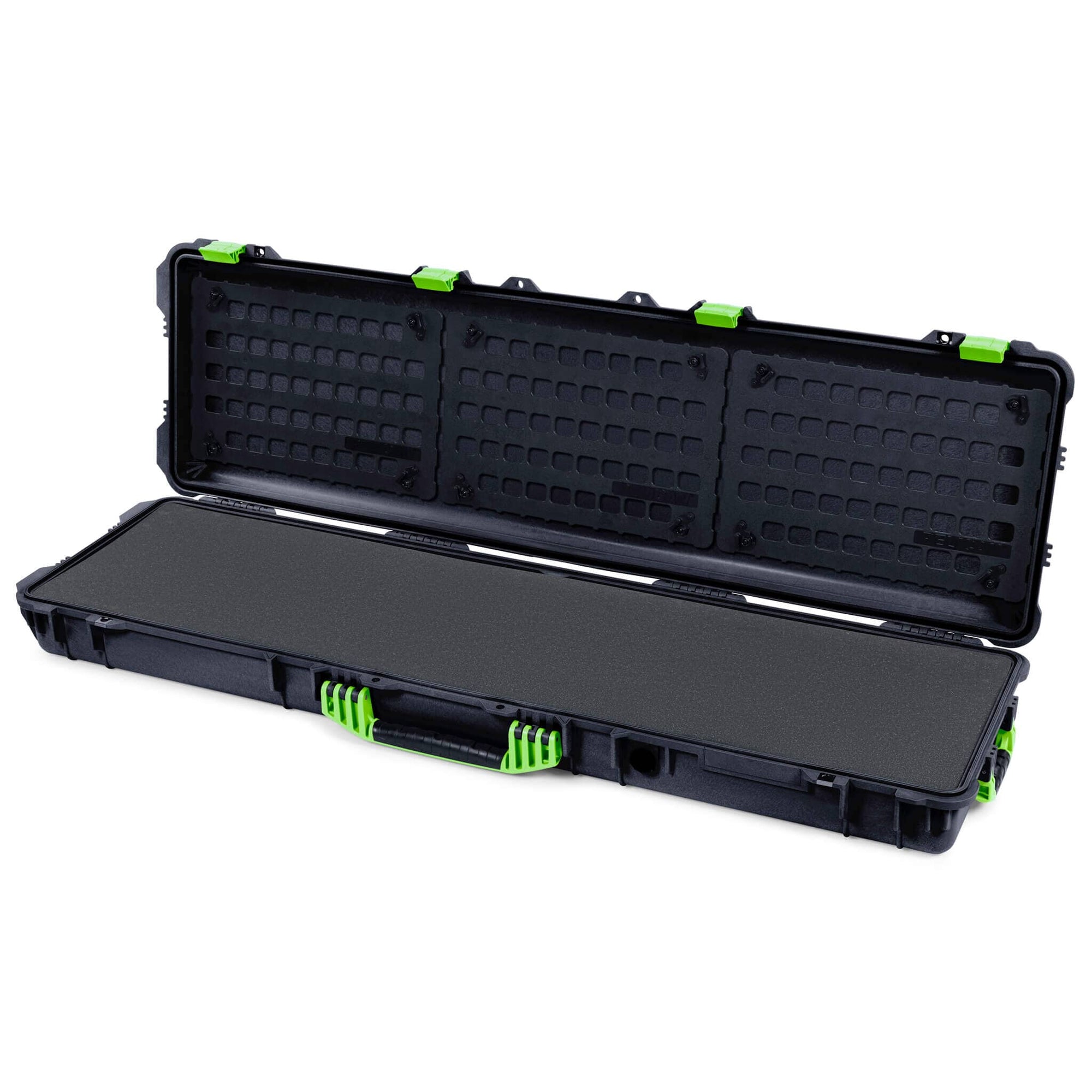 Pelican 1750 Protector Long Case, Black with Lime Green Handles & Latches (Gen2) Solid Foam with EZ-Click™ MOLLE Panels ColorCase 017500-0402-110-300