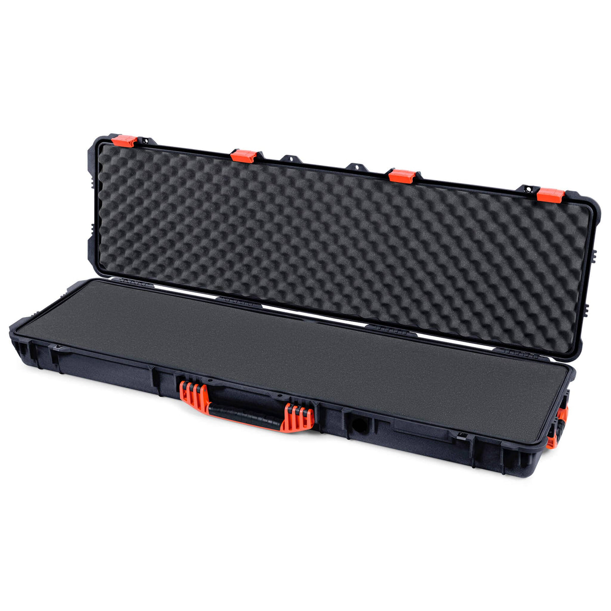 Pelican 1750 Protector Long Case, Black with Orange Handles &amp; Latches (Gen2) Solid Foam with Convoluted Lid Foam ColorCase 017500-0002-110-150