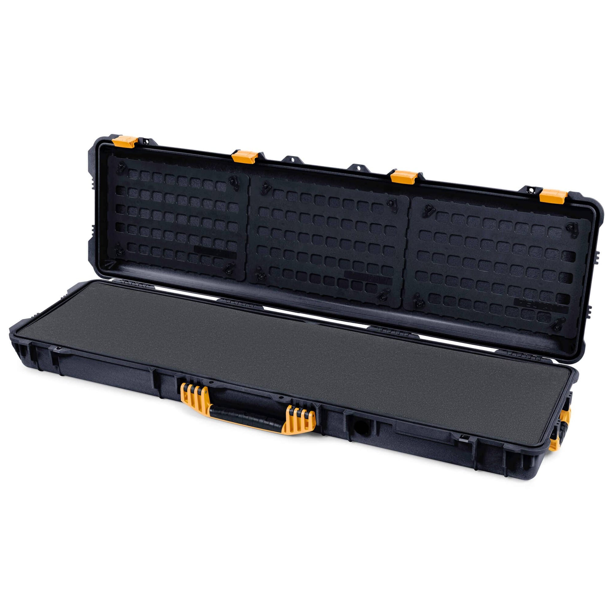 Pelican 1750 Protector Long Case, Black with Yellow Handles & Latches (Gen2) Pick & Pluck Foam with EZ-Click™ MOLLE Panels ColorCase 017500-0401-110-240