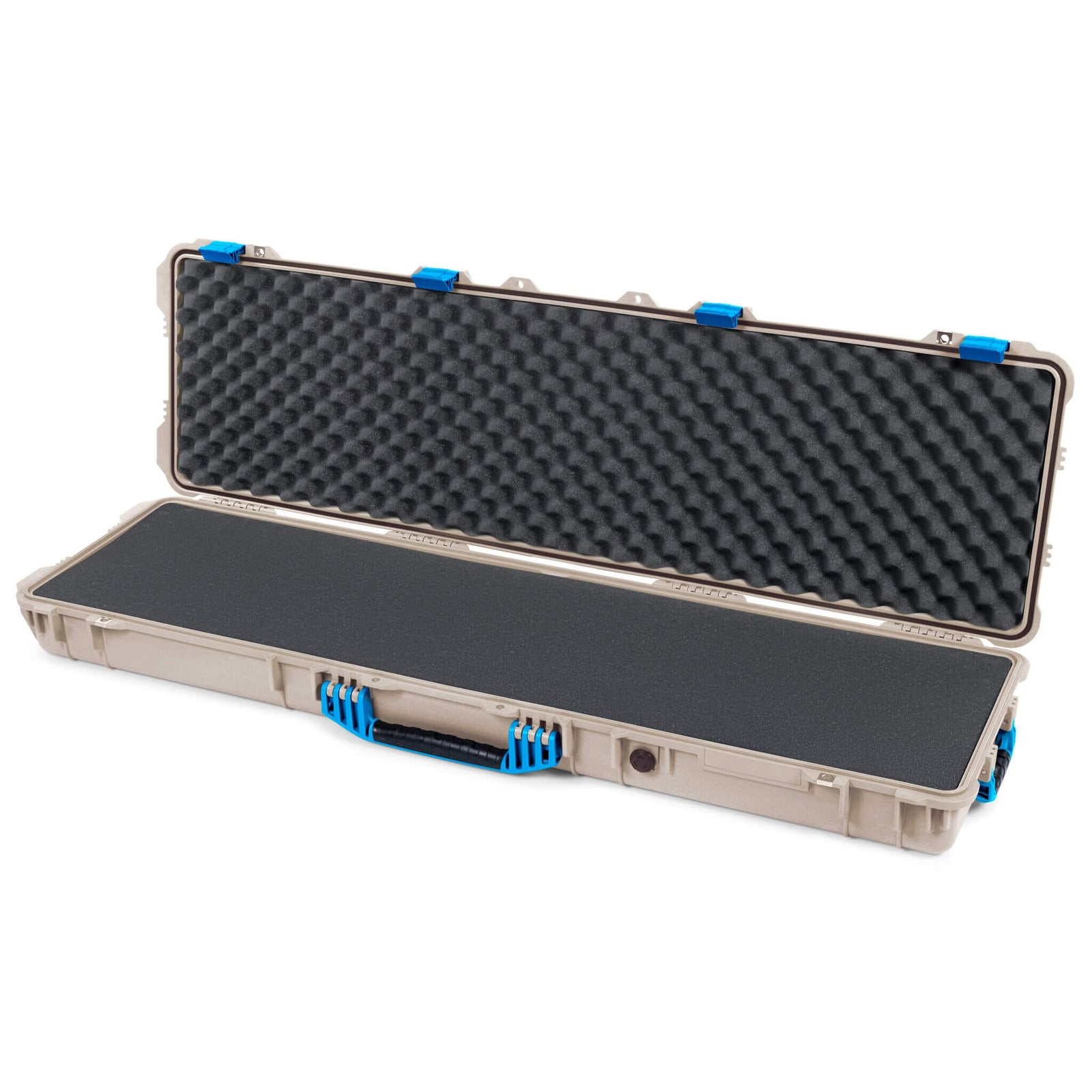Pelican 1750 Protector Long Case, Desert Tan with Blue Handles & Latches (Gen2) Solid Foam with Convoluted Lid Foam ColorCase 017500-0002-310-120