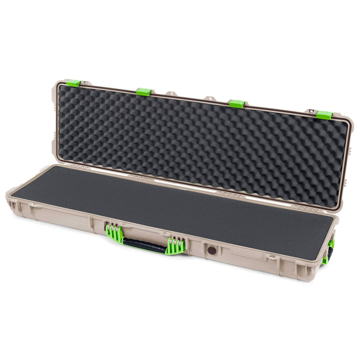 Pelican 1750 Protector Long Case, Desert Tan with Lime Green Handles &amp; Latches (Gen2) Pick &amp; Pluck Foam with Convoluted Lid Foam ColorCase 017500-0001-310-300