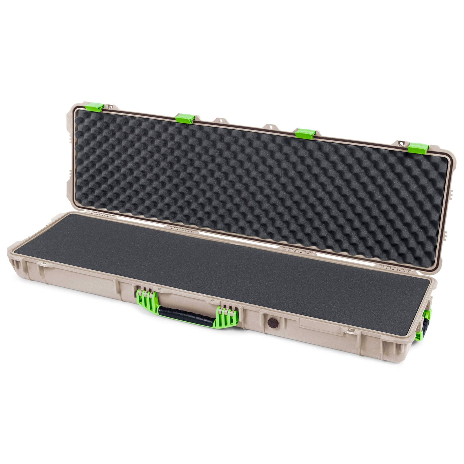Pelican 1750 Protector Long Case, Desert Tan with Lime Green Handles & Latches (Gen2) Solid Foam with Convoluted Lid Foam ColorCase 017500-0002-310-300
