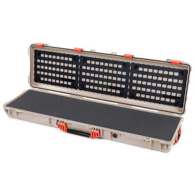 Pelican 1750 Protector Long Case, Desert Tan with Orange Handles & Latches (Gen2) Solid Foam with EZ-Click™ MOLLE Panels ColorCase 017500-0402-310-150