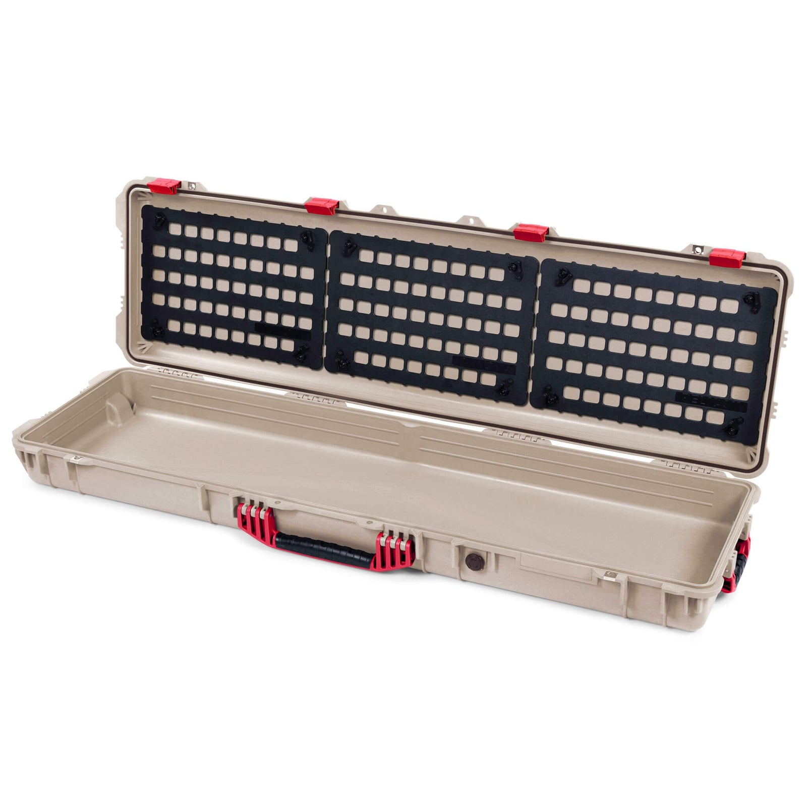Pelican 1750 Protector Long Case, Desert Tan with Red Handles & Latches (Gen2) EZ-Click™ MOLLE Panels Only ColorCase 017500-0400-310-320