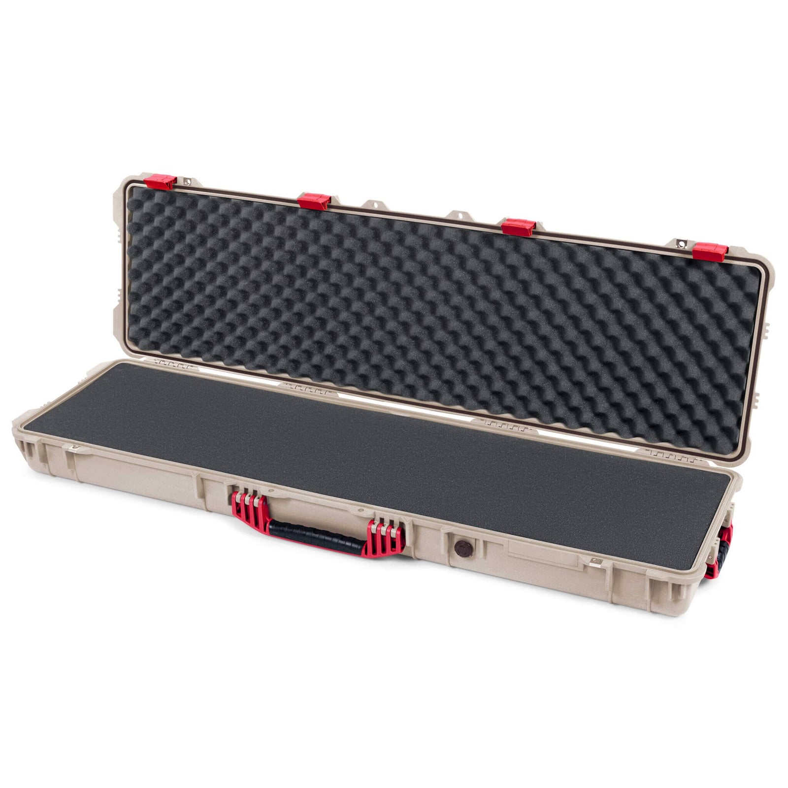 Pelican 1750 Protector Long Case, Desert Tan with Red Handles & Latches (Gen2) Pick & Pluck Foam with Convoluted Lid Foam ColorCase 017500-0001-310-320