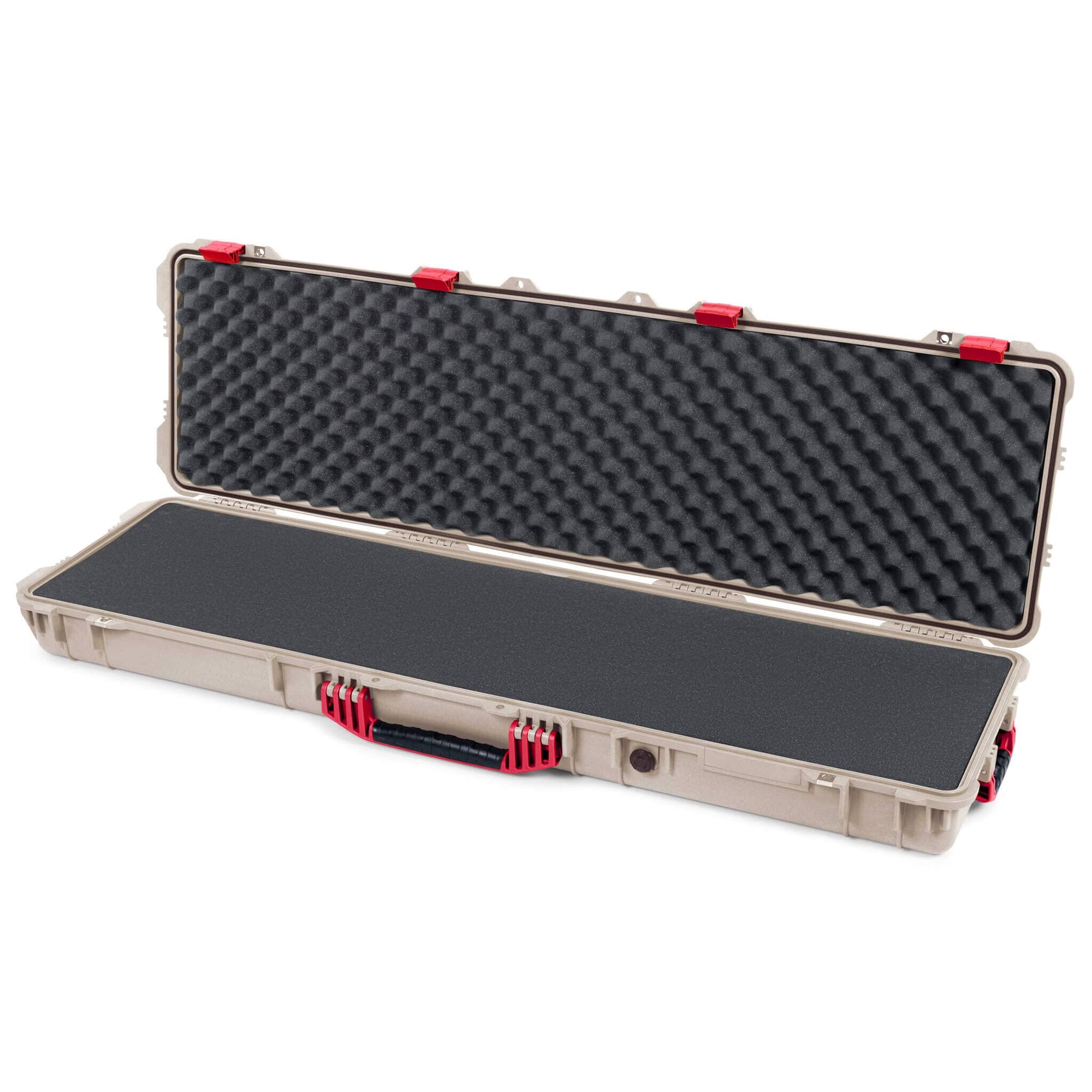 Pelican 1750 Protector Long Case, Desert Tan with Red Handles & Latches (Gen2) Solid Foam with Convoluted Lid Foam ColorCase 017500-0002-310-320