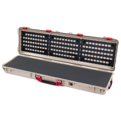 Pelican 1750 Protector Long Case, Desert Tan with Red Handles & Latches (Gen2) Solid Foam with EZ-Click™ MOLLE Panels ColorCase 017500-0402-310-320