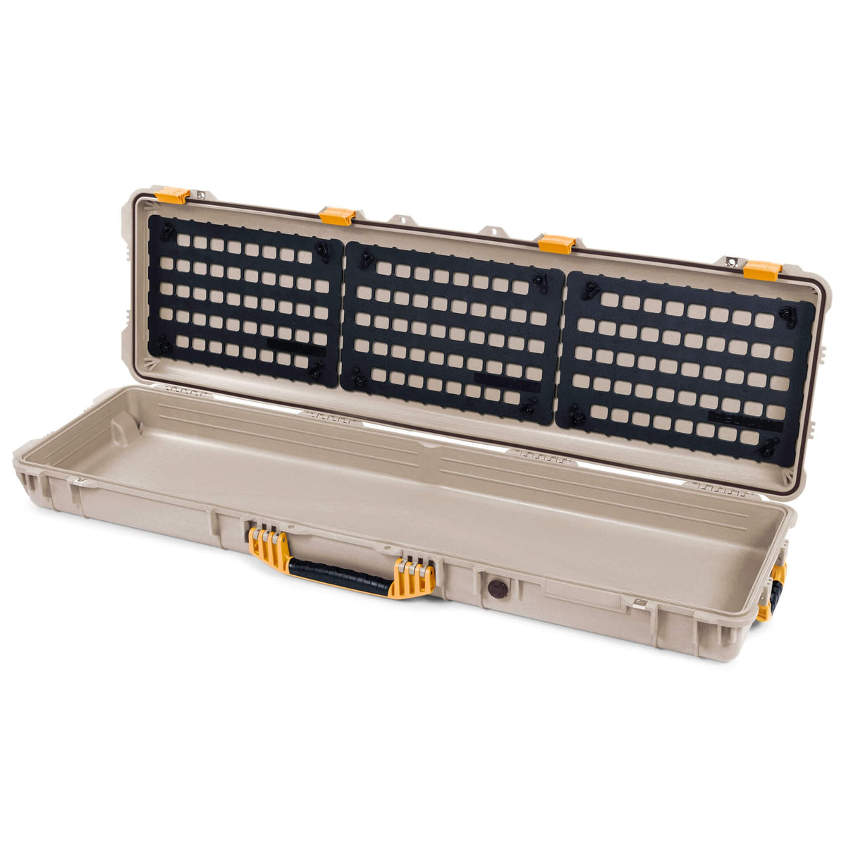 Pelican 1750 Protector Long Case, Desert Tan with Yellow Handles &amp; Latches (Gen2) EZ-Click™ MOLLE Panels Only ColorCase 017500-0400-310-240