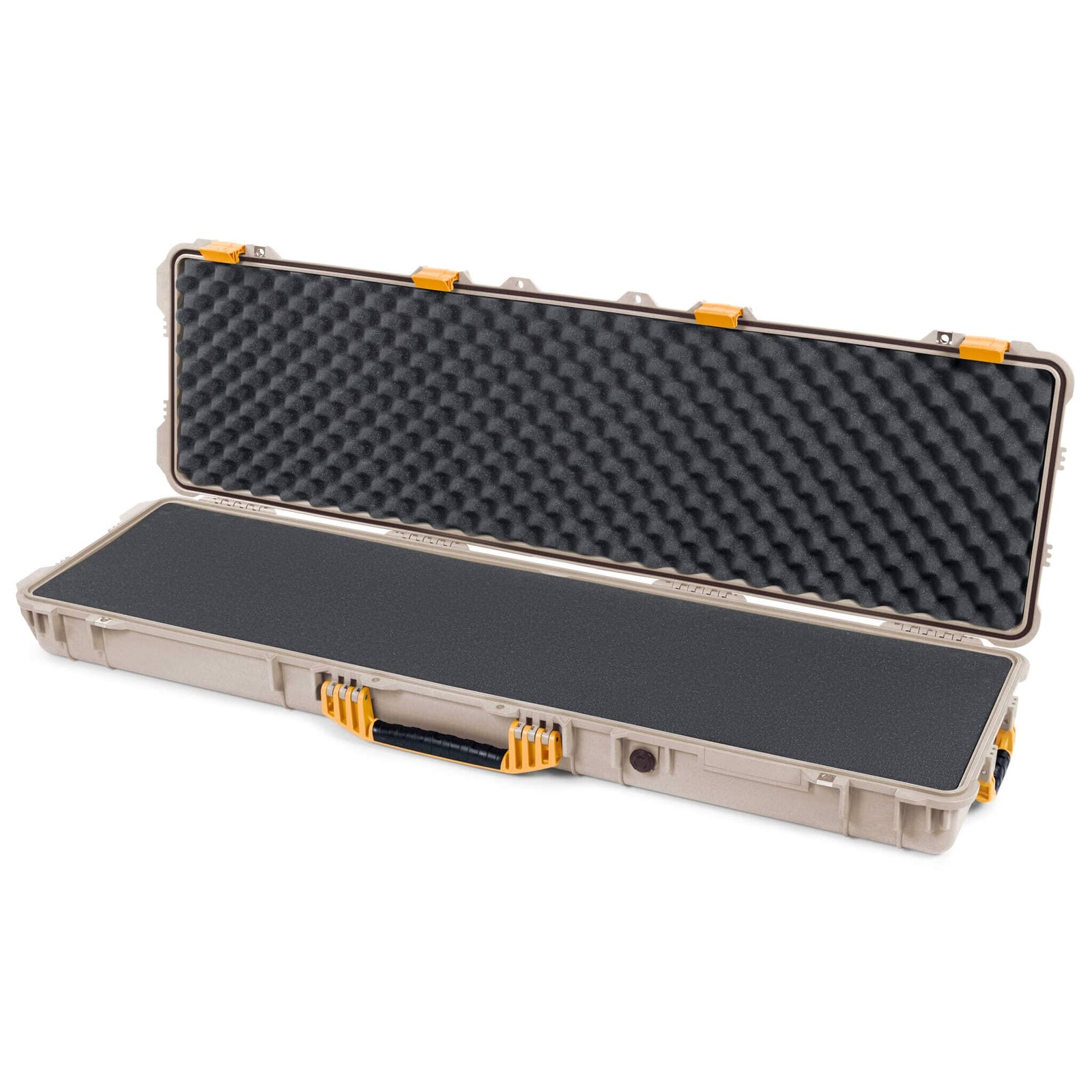 Pelican 1750 Protector Long Case, Desert Tan with Yellow Handles & Latches (Gen2) Pick & Pluck Foam with Convoluted Lid Foam ColorCase 017500-0001-310-240