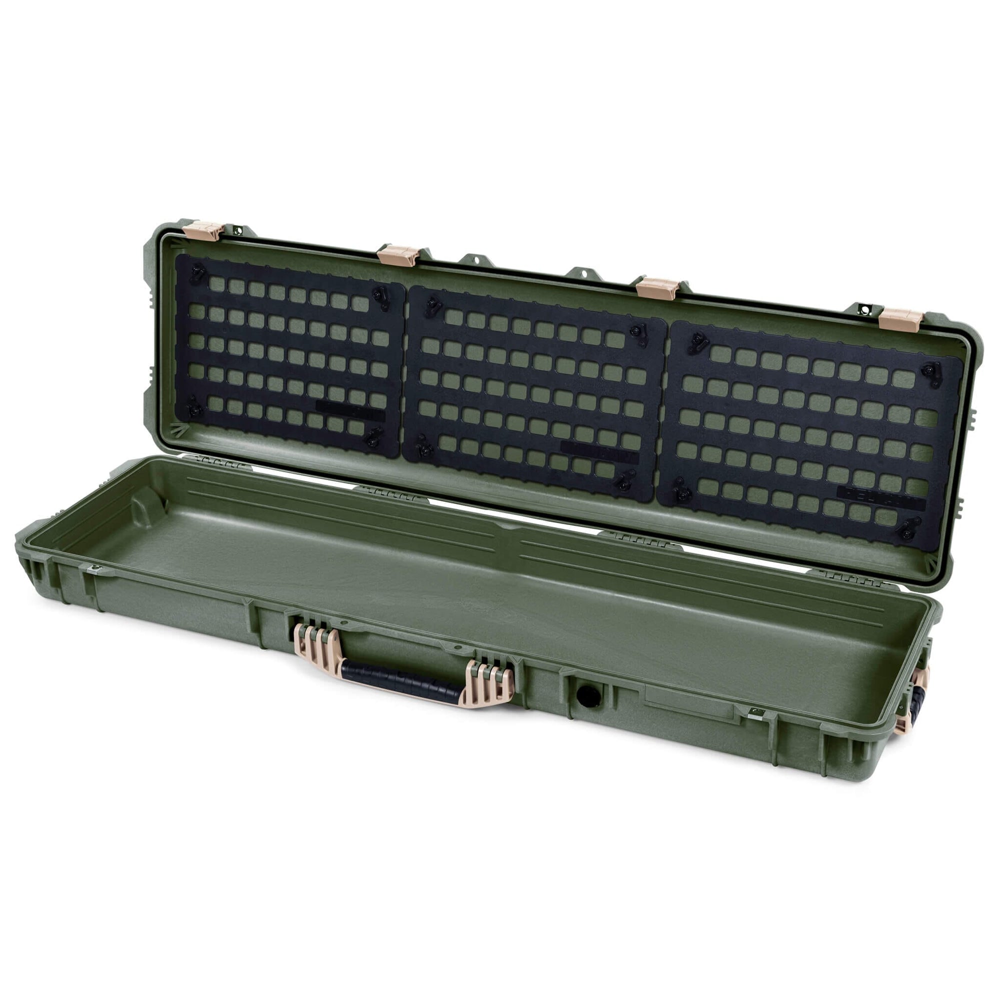 Pelican 1750 Protector Long Case, OD Green with Desert Tan Handles & Latches (Gen2) EZ-Click™ MOLLE Panels Only ColorCase 017500-0400-130-310