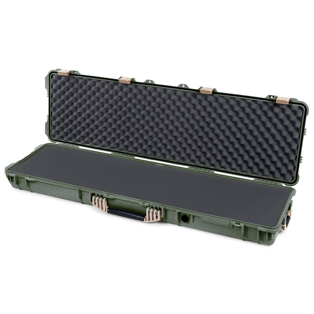 Pelican 1750 Protector Long Case, OD Green with Desert Tan Handles &amp; Latches (Gen2) Pick &amp; Pluck Foam with Convoluted Lid Foam ColorCase 017500-0001-130-310