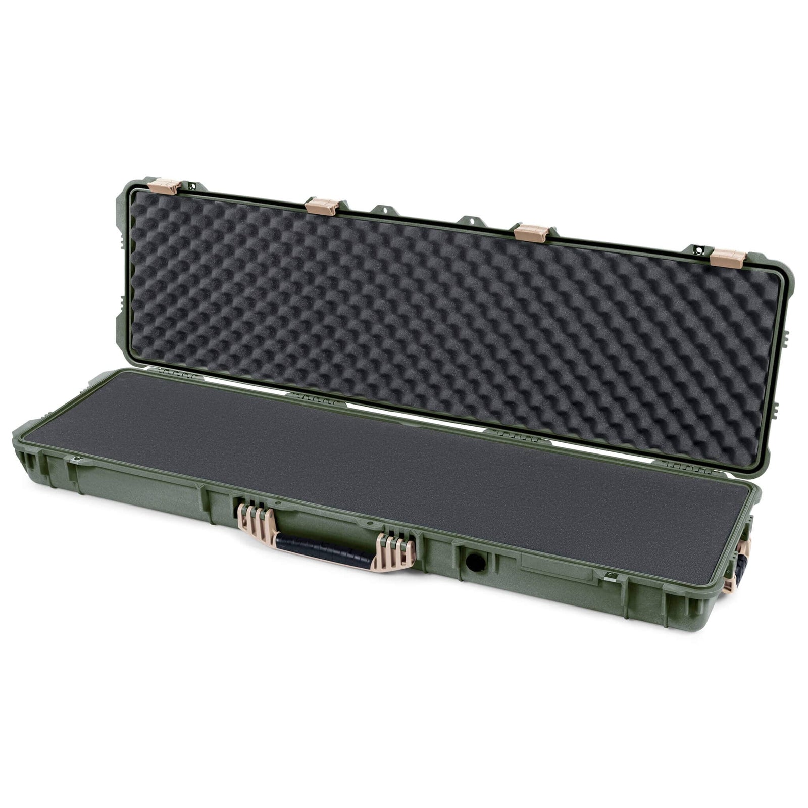 Pelican 1750 Protector Long Case, OD Green with Desert Tan Handles & Latches (Gen2) Pick & Pluck Foam with Convoluted Lid Foam ColorCase 017500-0001-130-310