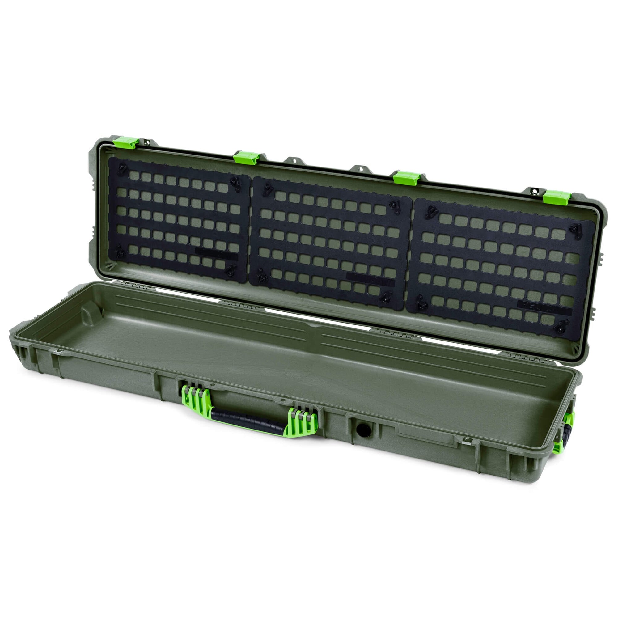 Pelican 1750 Protector Long Case, OD Green with Lime Green Handles & Latches (Gen2) EZ-Click™ MOLLE Panels Only ColorCase 017500-0400-130-300