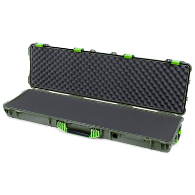 Pelican 1750 Protector Long Case, OD Green with Lime Green Handles & Latches (Gen2) Solid Foam with Convoluted Lid Foam ColorCase 017500-0002-130-300