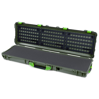 Pelican 1750 Protector Long Case, OD Green with Lime Green Handles & Latches (Gen2) Solid Foam with EZ-Click™ MOLLE Panels ColorCase 017500-0402-130-300