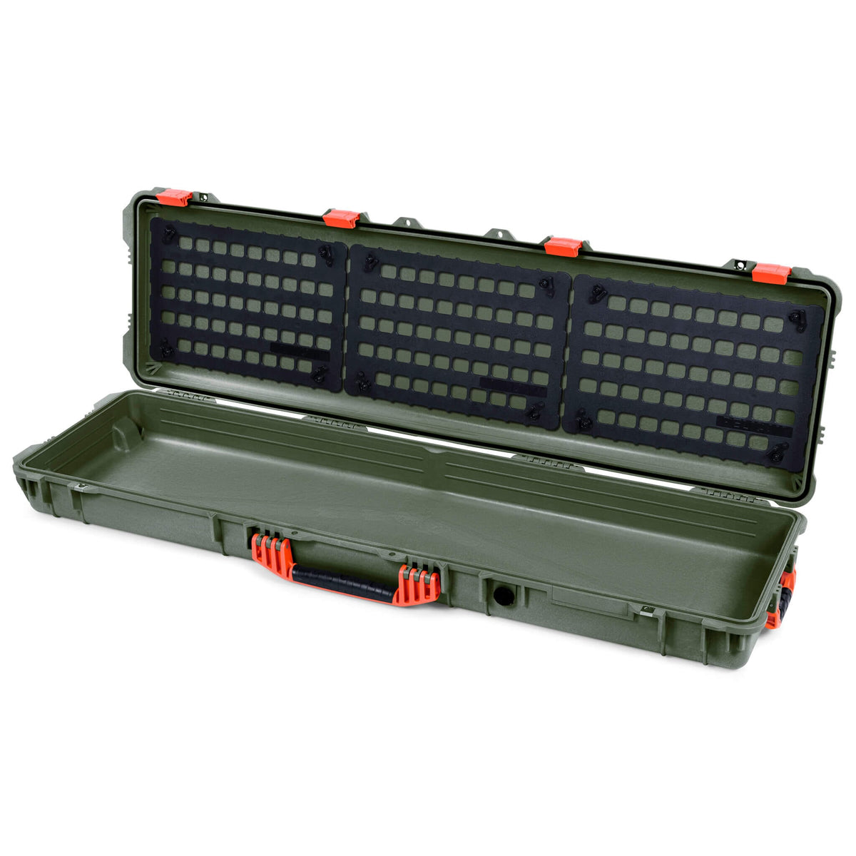 Pelican 1750 Protector Long Case, OD Green with Orange Handles &amp; Latches (Gen2) EZ-Click™ MOLLE Panels Only ColorCase 017500-0400-130-150
