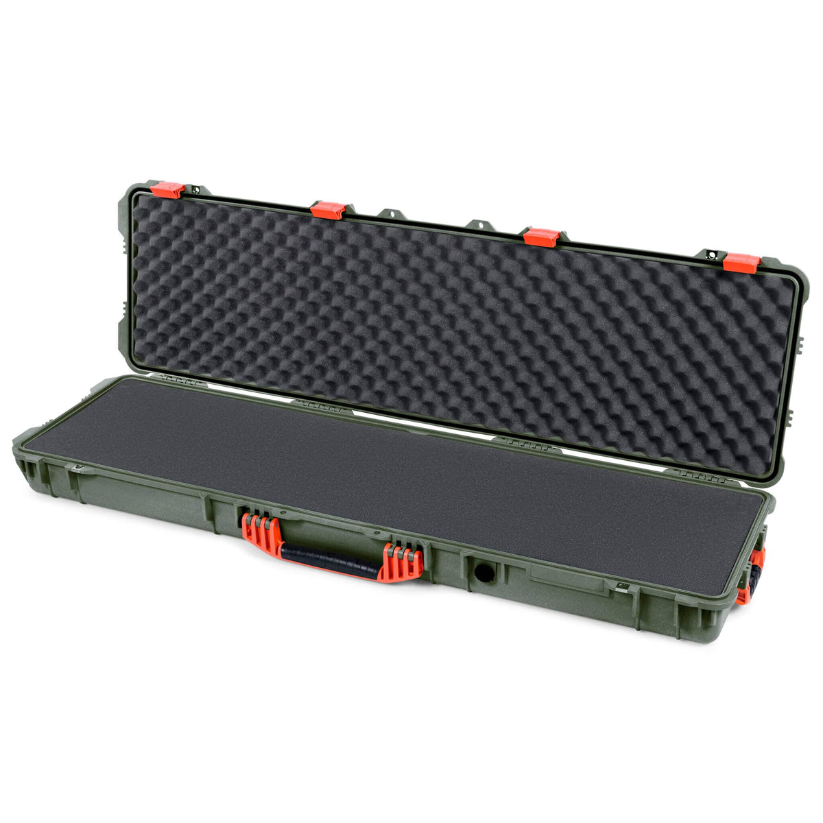 Pelican 1750 Protector Long Case, OD Green with Orange Handles &amp; Latches (Gen2) Solid Foam with Convoluted Lid Foam ColorCase 017500-0002-130-150