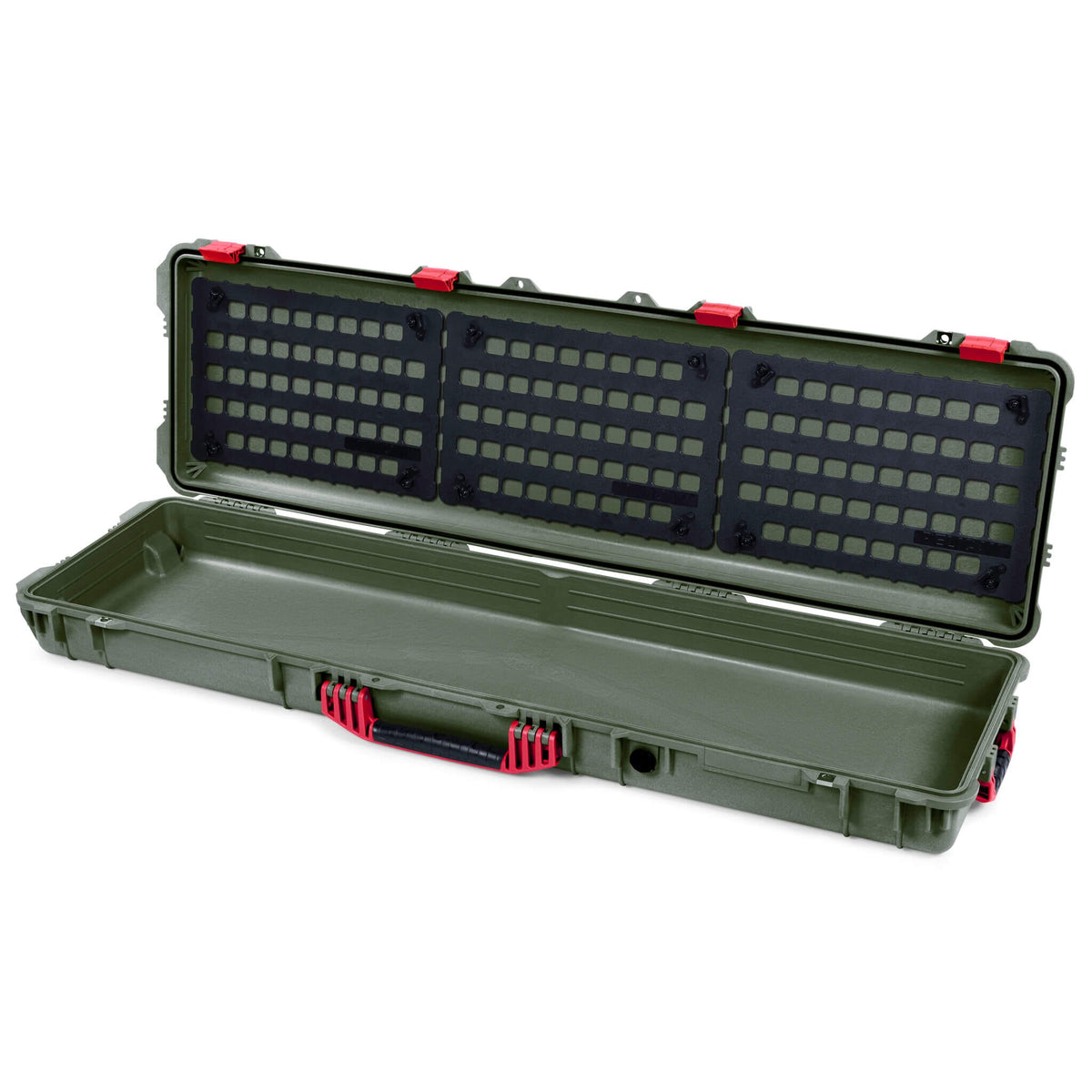 Pelican 1750 Protector Long Case, OD Green with Red Handles &amp; Latches (Gen2) EZ-Click™ MOLLE Panels Only ColorCase 017500-0400-130-320