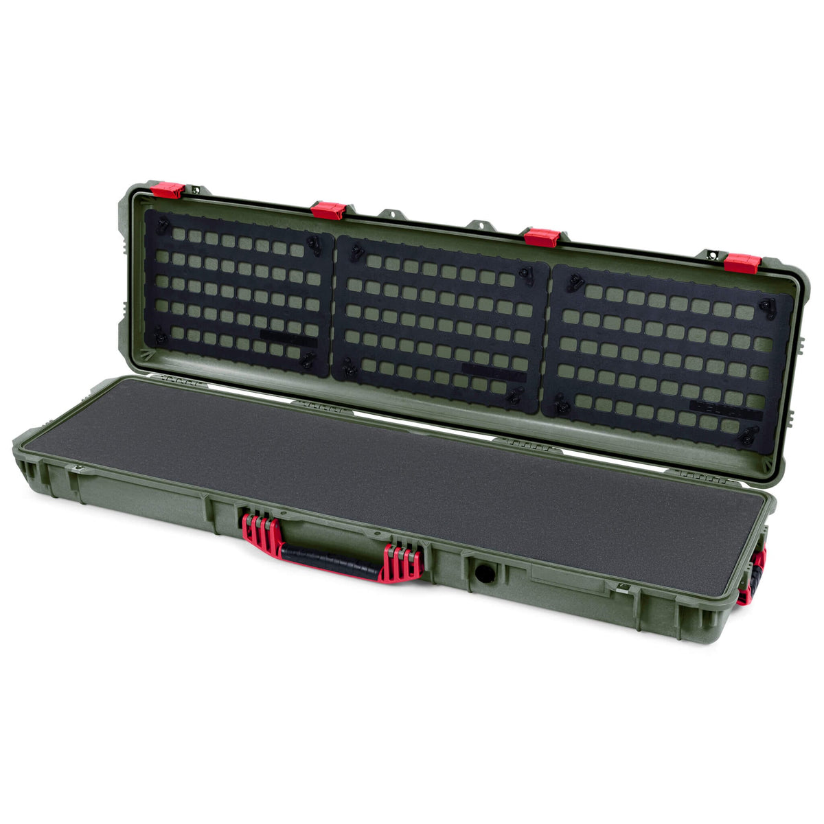 Pelican 1750 Protector Long Case, OD Green with Red Handles &amp; Latches (Gen2) Pick &amp; Pluck Foam with EZ-Click™ MOLLE Panels ColorCase 017500-0401-130-320