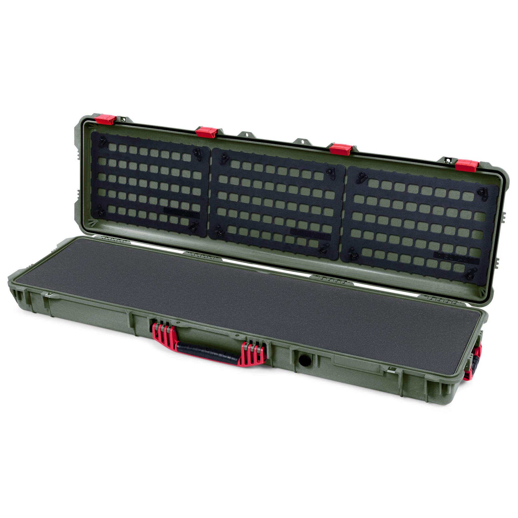 Pelican 1750 Protector Long Case, OD Green with Red Handles & Latches (Gen2) Solid Foam with EZ-Click™ MOLLE Panels ColorCase 017500-0402-130-320
