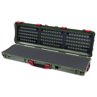 Pelican 1750 Protector Long Case, OD Green with Red Handles & Latches (Gen2) Solid Foam with EZ-Click™ MOLLE Panels ColorCase 017500-0402-130-320