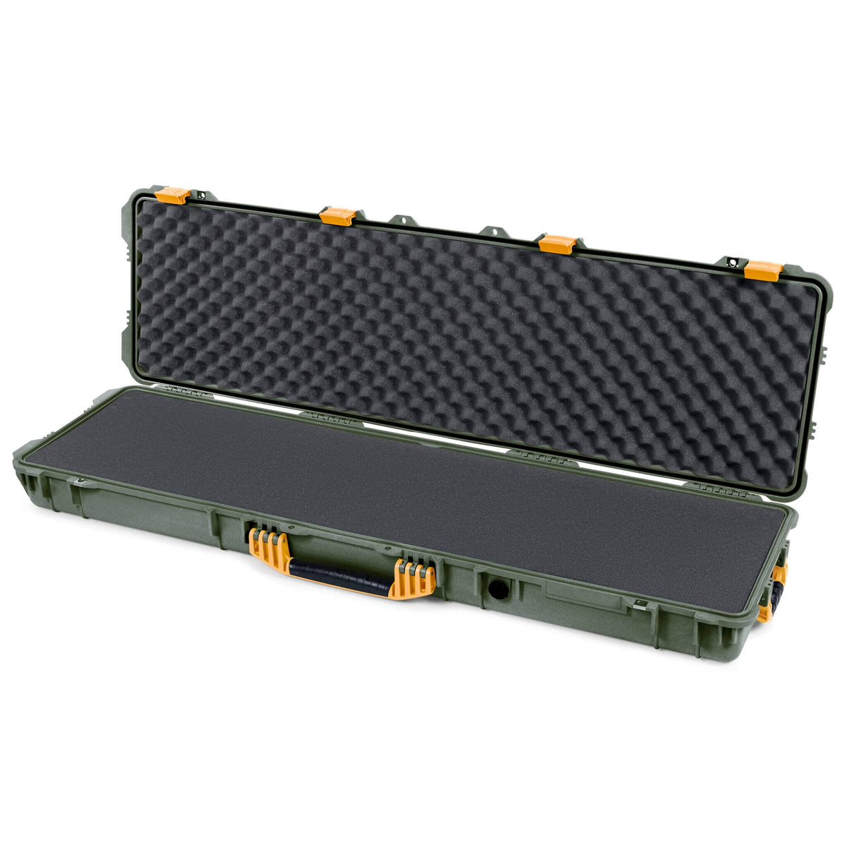 Pelican 1750 Protector Long Case, OD Green with Yellow Handles &amp; Latches (Gen2) Solid Foam with Convoluted Lid Foam ColorCase 017500-0002-130-240