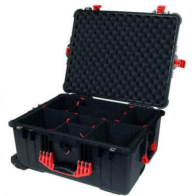 Pelican 1610 Case, Black with Red Handles and Latches TrekPak Divider System with Convolute Lid Foam ColorCase 016100-0020-110-320