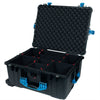 Pelican 1610 Case, Black with Blue Handles and Latches TrekPak Divider System with Convolute Lid Foam ColorCase 016100-0020-110-120